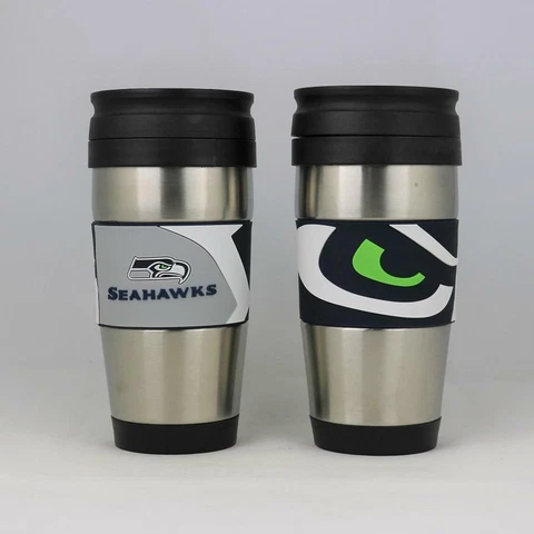 Seattle Seahawks NFL Officially Licensed 15oz Stainless Steel Tumbler w/ PVC Wra Cover