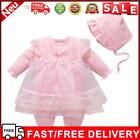 2pcs Autumn Baby Girls Clothes Set Long Sleeve Bow Lace Yarn Romper Dress+Hat