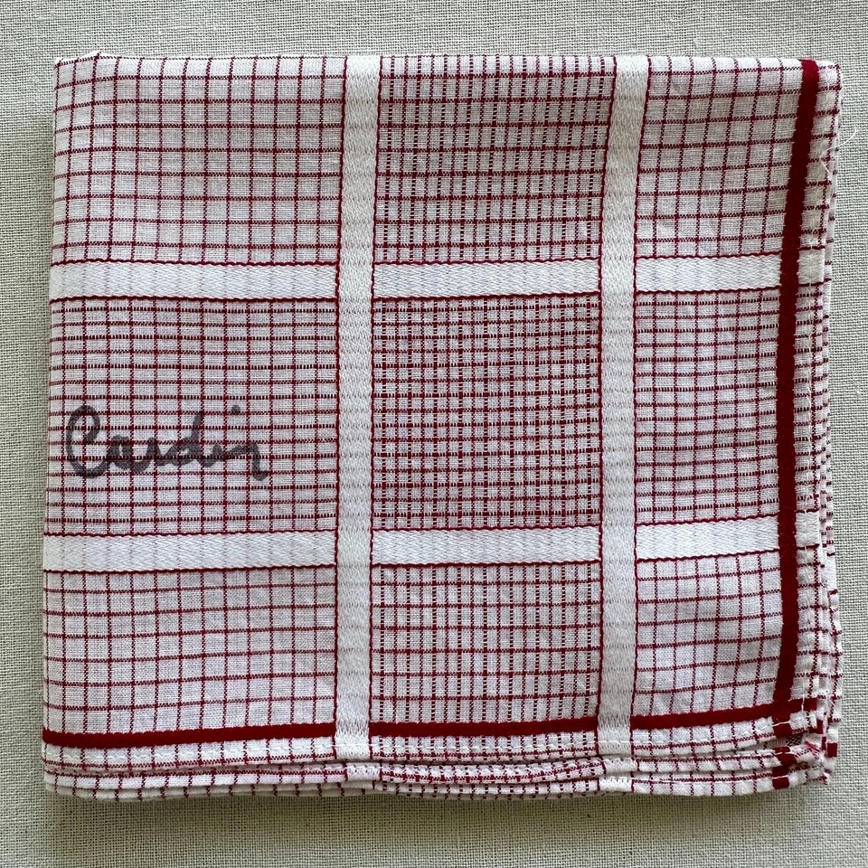 VTG Handkerchief White Cotton Grid Check Red Pattern Classic Pocket Square 18" - Image 1 of 3