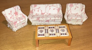 LUNDBY Juego de Salón con Mesa de Cóctel Patrón Floral Rosa y Blanco - Imagen 1 de 11