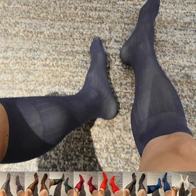 Calcetines de vestir de tubo ultrafinos transparentes con rayas para trajes de negocios para hombre Foto 1 de 4