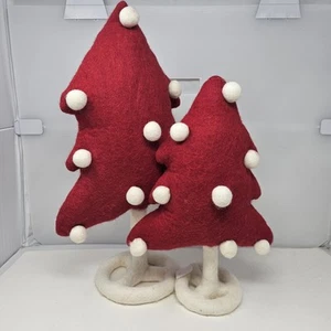 Pottery Barn Kids Set of 2 Pom-Pom Red White Felted Wool Tree Christmas Decor  - Picture 1 of 18