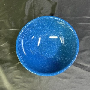 Emaillegeschirr Rührschüssel blau gesprenkelt Vintage Camping Cowboy 3 x 81/2" - Bild 1 von 4