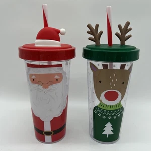 2er Set Weihnachten Santa Tasse in Rentier Tasse mit Deckel und Strohhalmen je 18 Unzen - Bild 1 von 8
