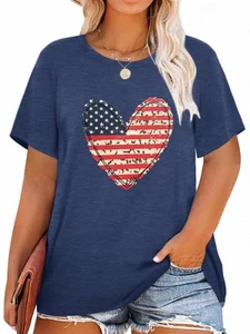 Plus Size American Flag Shirts Women 4th of July USA Graphic Tees Short Sleev... - Picture 1 of 4