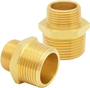 2PCS Brass Reducer Adapter, 3/4" NPT Male 3/4 x 1 (OD x OD: 1" x 1-1/4") - Picture 1 of 6