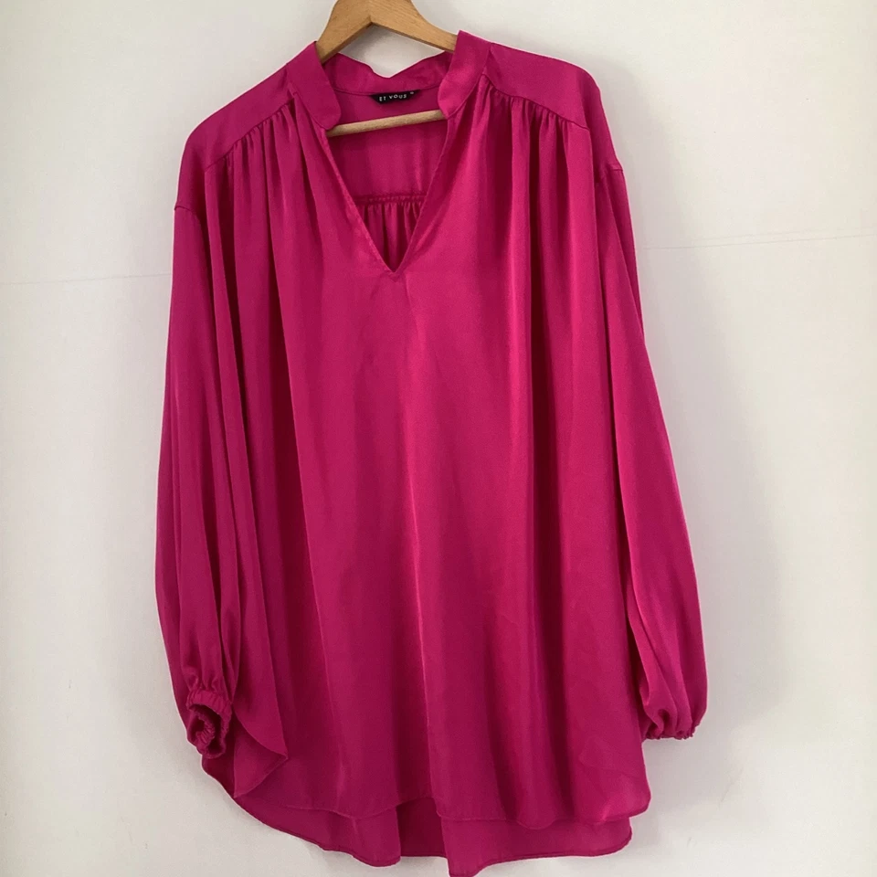 Et Vous Hot Pink Collared V Neck High Low Blouse 18 - Image 1 of 4