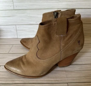 Frye REINA Leather Sand Western Ankle Block Heel Cowgirl Boot Size 5.5 Retro Y2K - Picture 1 of 9