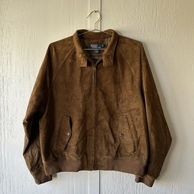 Vintage Polo Ralph Lauren Leather Suede Bomber Jacket Flannel Lined Mens Large - Image 1 of 4