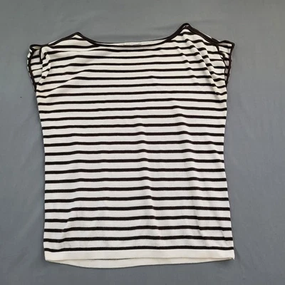 Свитер женский American Living большой короткий рукав вырез лодочка полоса коричневый белый * - Изображение 1 из 4