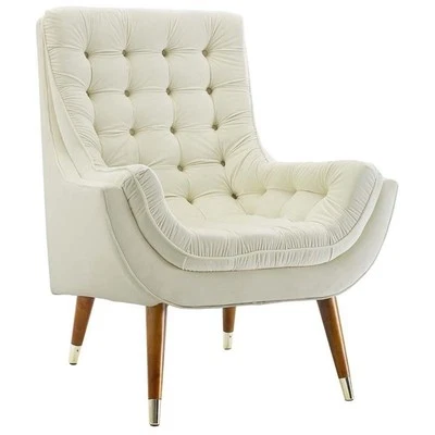 Modway Suggest Tufted Performance Velvet Lounge Chair in Ivory - Image 1 of 4