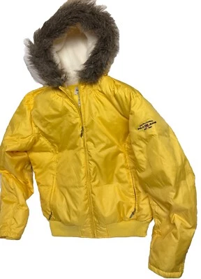 Ralph Lauren Polo Jeans Coat Womens Large Yellow Down Jacket Dry Goods Hooded - Image 1 of 4