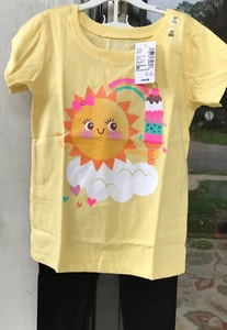 2 Stück Mädchen 5T Kinder Place Yellow Sun Ice Cream SS T-Shirt Schwarz Leggings 05 - Bild 1 von 5