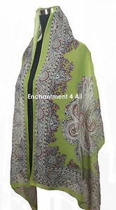 Elegant Oblong Fashion Scarf Wrap Chiffon w/ Stunning Paisley Pattern, Green - Picture 1 of 3