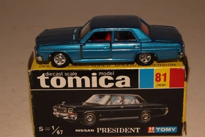 TOMICA POCKET CARS #81 NISSAN PRESIDENT SEDAN, BLUE, EXCELLENT, BOXED - Image 1 of 4