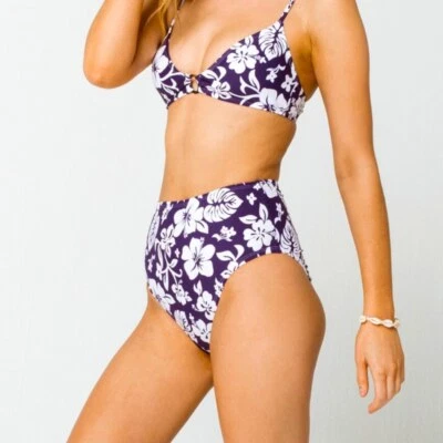 HOBIE Aloha High Waist Bikini Bottoms Navy And White Hibiscus New With Tags - Image 1 of 4