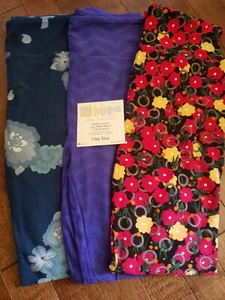 New Lularoe Os One Size Leggings Lot Floral Chevron Blue Pink Yellow - Picture 1 of 8