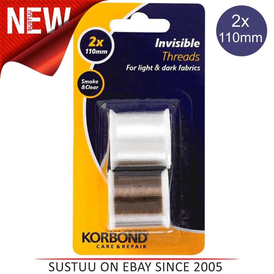 Korbond Invisible Threads Clear & Smoke│For Repairs/Embroidery/Beading│2 x 110m - Image 1 of 1