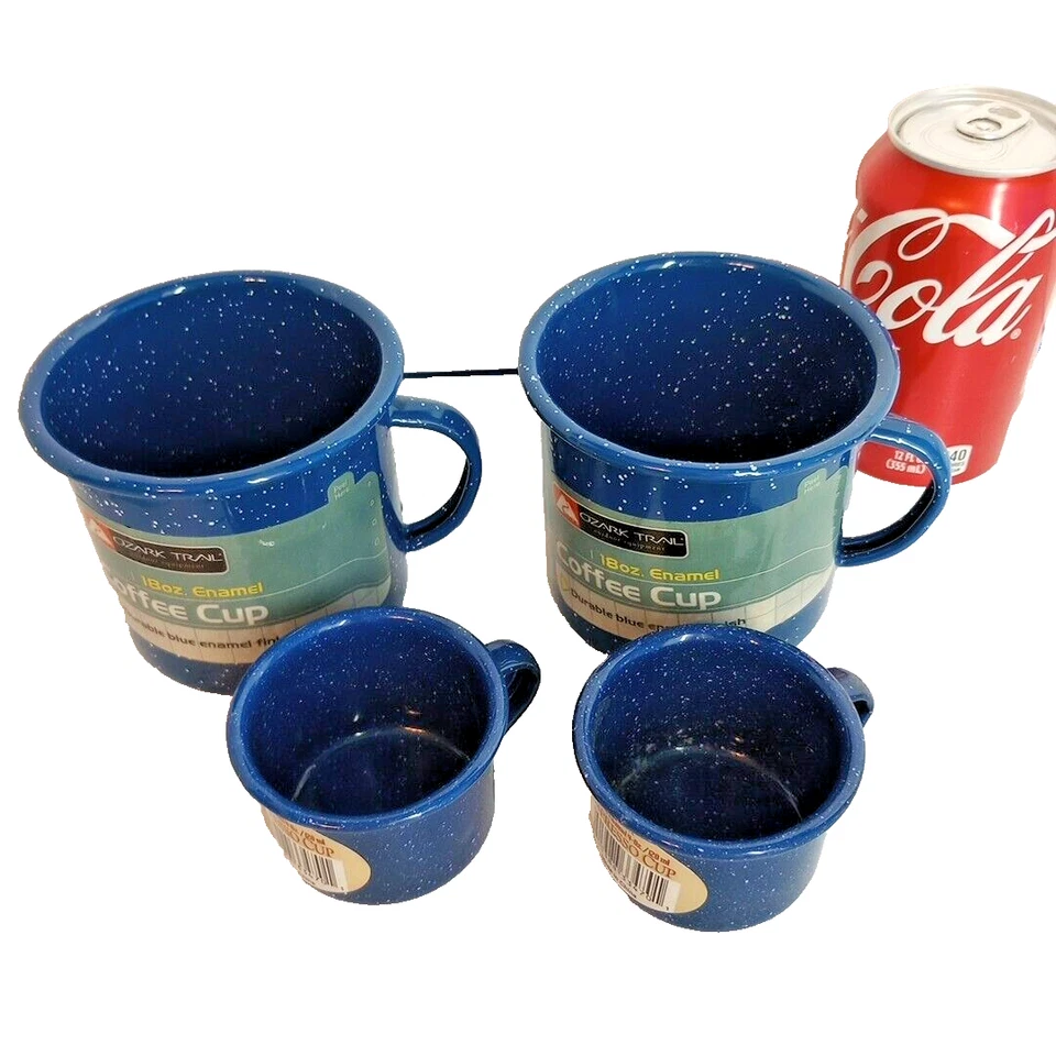 Set of 2 Ozark Trail 18oz Blue With Speckled White Enamel Coffee Cups BRAND