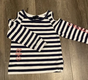 Nautica Girl’s Kid’s Toddler Long Sleeve Shoulder Stripe Shirt 4T Navy White N1 - Picture 1 of 5