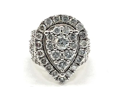 10k White Gold Pear Shape Round White Diamond Cluster Halo Design Ring Size 5 - Image 1 of 4