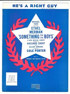 ETHEL MERMAN Sheet Music HE'S A RIGHT GUY / SOMETHING FOR THE BOYS Cole Porter - Picture 1 of 6