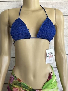 BEAUTY & THE BEACH WOMEN BLUE HALTER CROCHET BIKINI TOP NWT SIZE XS - Picture 1 of 8