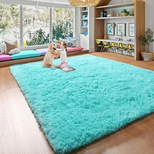 Alfombras peludas súper suaves 3x5 azul mullido alfombra difusa para piso de dormitorio, no - Imagen 1 de 8