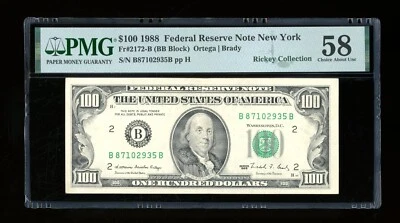 DBR 1988 $100 FRN New York Fr. 2172-B PMG 58 Serial B87102935B - Image 1 of 2