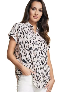 Together Plus Size 26 Animal Print Sequin Trim Shirt TOP Spring Day To Evening - Picture 1 of 4