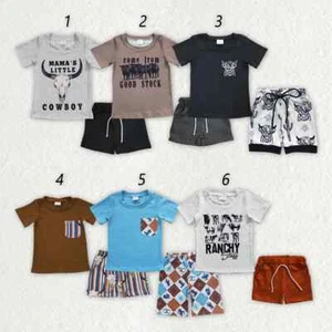 Sibling Boys Brother Clothing Summer Cowboy Western Shorts Set - Picture 1 of 13