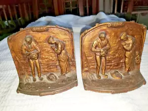 Vintage Cast Iron Bronzed Religious Scene Book Ends - Picture 1 of 1