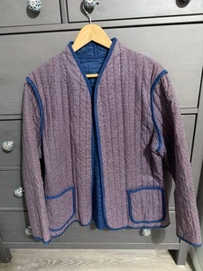 Vintage Open Quilted Floral & Navy Cotton Jacket NWOT Double Sided XL - Picture 1 of 5