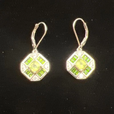 Sterling Silver Green Peridot and Emerald Green Chrome Diopside Gem Earrings - Image 1 of 4