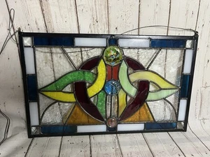 Handcrafted Jeweled Beveled stained glass window panel Multi Colored Face - Picture 1 of 6