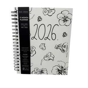 Rae Dunn 2026 17 Month Planner White Black Floral Hardcover Aug 2025-Dec 2026 - Picture 1 of 11