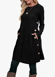Long Sleeve Sweater Dress with Pockets Side Button Detail Womens Size Medium NWT - Picture 1 of 9