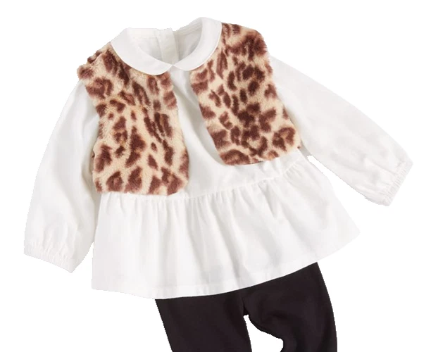 Conjunto de 2 piezas chaleco y top de piel sintética de leopardo First Impressions de 0-3 meses para bebés niñas Foto 1 de 1