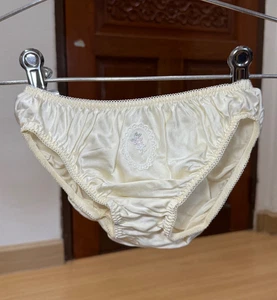 Vintage Light Silk Satin Sissy Panty Handsewn Floral Lace Bikini Brief Sz.5 - Picture 1 of 19