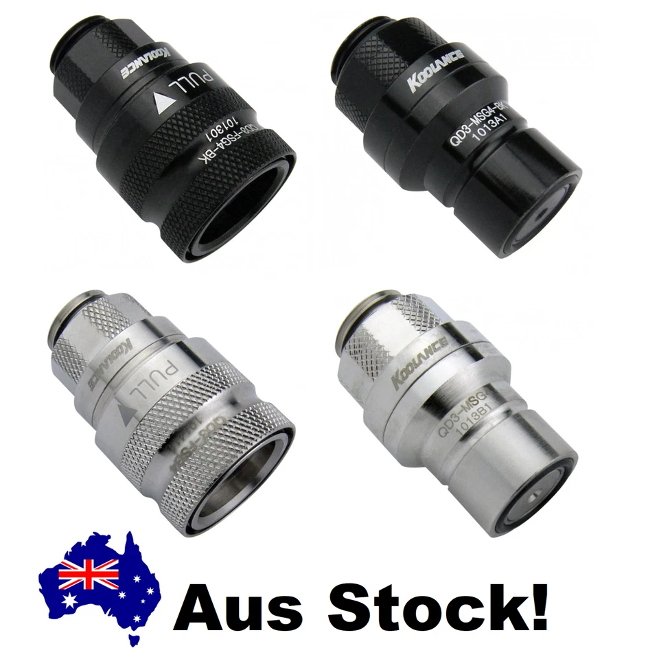 Koolance QDC3 Quick Disconnect Fittings Couplers G 1/4 Male Female Black Silver - Image 1 of 1