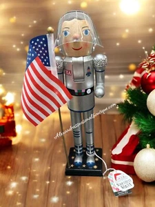 Astronaut Nutcracker 14“ Holding USA Flag Spacesuit Rhinestones Christmas Decor - Picture 1 of 6