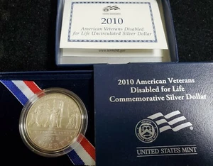 2010 W American Disabled Veterans BU Commem 90% Silver Dollar OGP US Coin - Picture 1 of 3