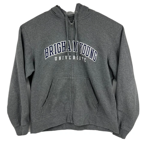 Brigham Young BYU Cougars  Sz XL Sewn Full Zip Hoodie Sweatshirt Gray Cover