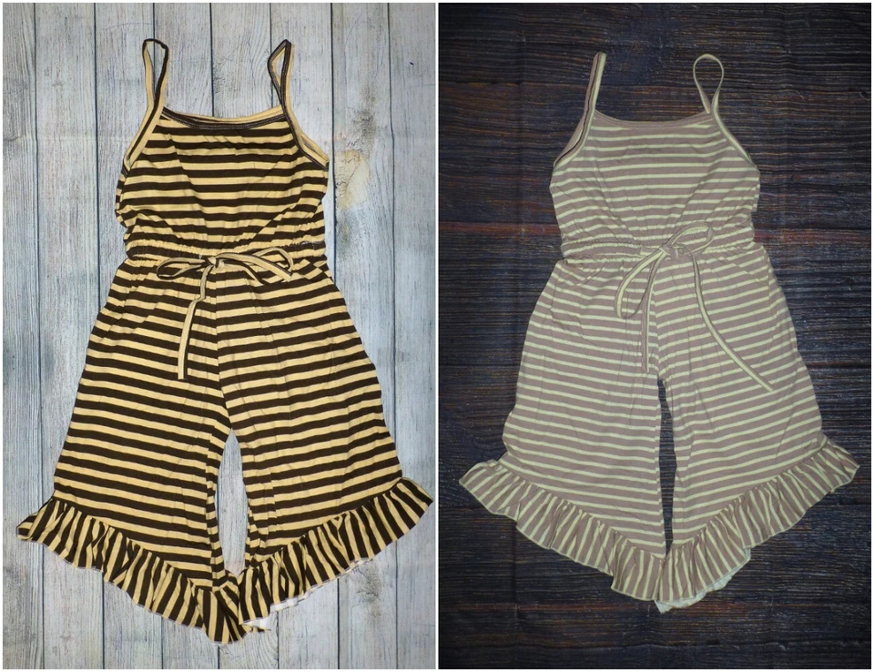 NEW Boutique Girls Striped Ruffle Romper Jumpsuit - Image 1 of 1