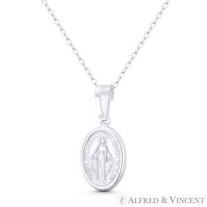 Holy Mother Mary Miraculous Medal Marian Cross .925 Sterling Silver 24mm Pendant