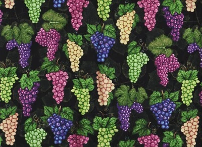 Tecido de colcha BTY QT perfeitamente vintage uvas com estampa preta 100% algodão por jarda - Imagem 1 de 2