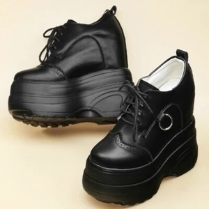 Pumps Plus Size Shoes Womens Lace Up Leather Wedges High Heels Big Size Sneakers - Picture 1 of 13