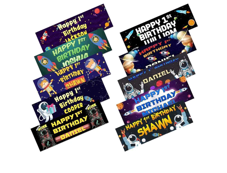 Pancartas de cumpleaños de diseño espacial personalizadas para niños decoración de fiestas niños 21 Foto 1 de 1