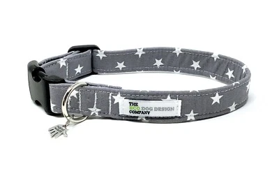 THE ECO DOG DESIGN COMPANY Grey Star Dog Collar, Adjustable Dog Collar, XS, S, M, L sizes