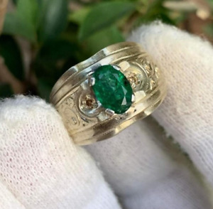 Natural Deep Green Emerald Mens Ring, Handmade Emerald Ring for Men, Zamurd Ring